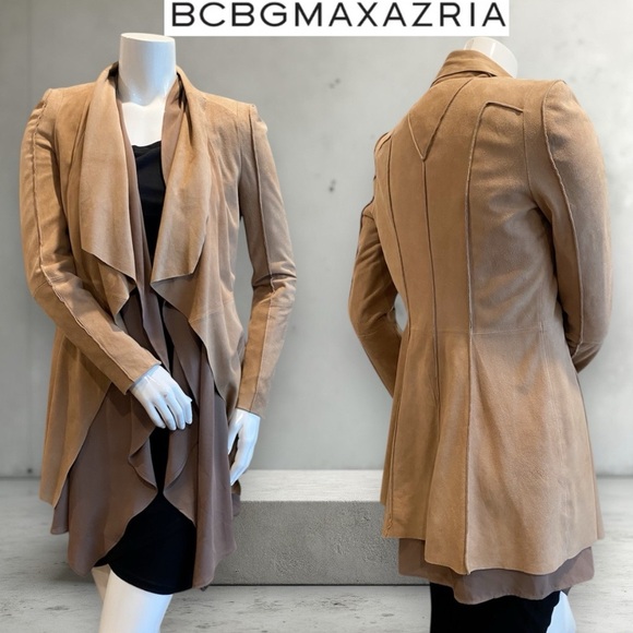 BCBGMaxAzria Jackets & Blazers - $648‼️BCBGMaxAzria Suede Camel Draped Blazer Coat Jacket Minimalist Quite Luxury